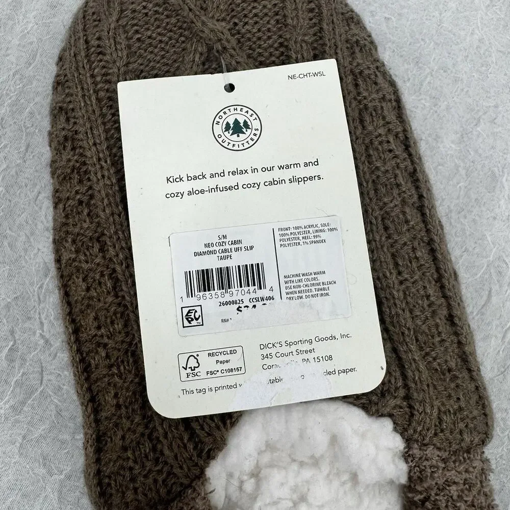 Northeast Outfitters Cozy Cabin Women's Diamond Knit Slippers S/M Taupe